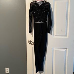 Black jazz dance unitard with rhinestones